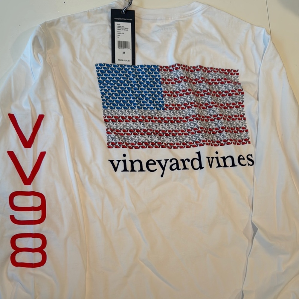 Vineyard Vines White and Red Long Sleeve Tee